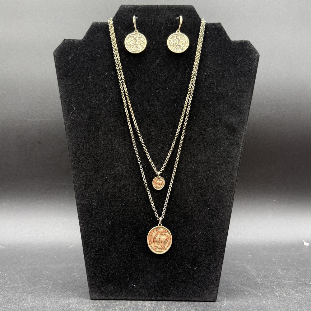 ALM Soho Layered Necklace Earrings Set Gold Tone Coin Medallion Jewelry